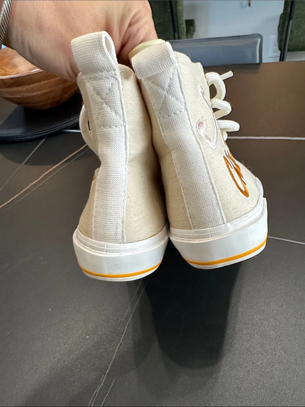 See By Chloé Cream High-Top Canvas Sneakers with Gold Script